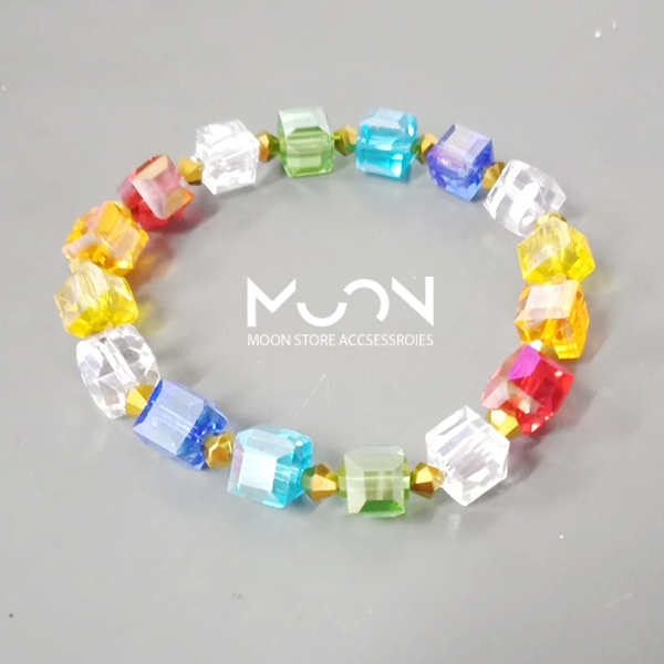 Vòng tay pha lê vuông lập phương 8li mix nhiều màu  khuyến mãi hot trend xu hướng mới phụ kiện trang sức thời trang làm quà tặng dễ thương xinh xắn