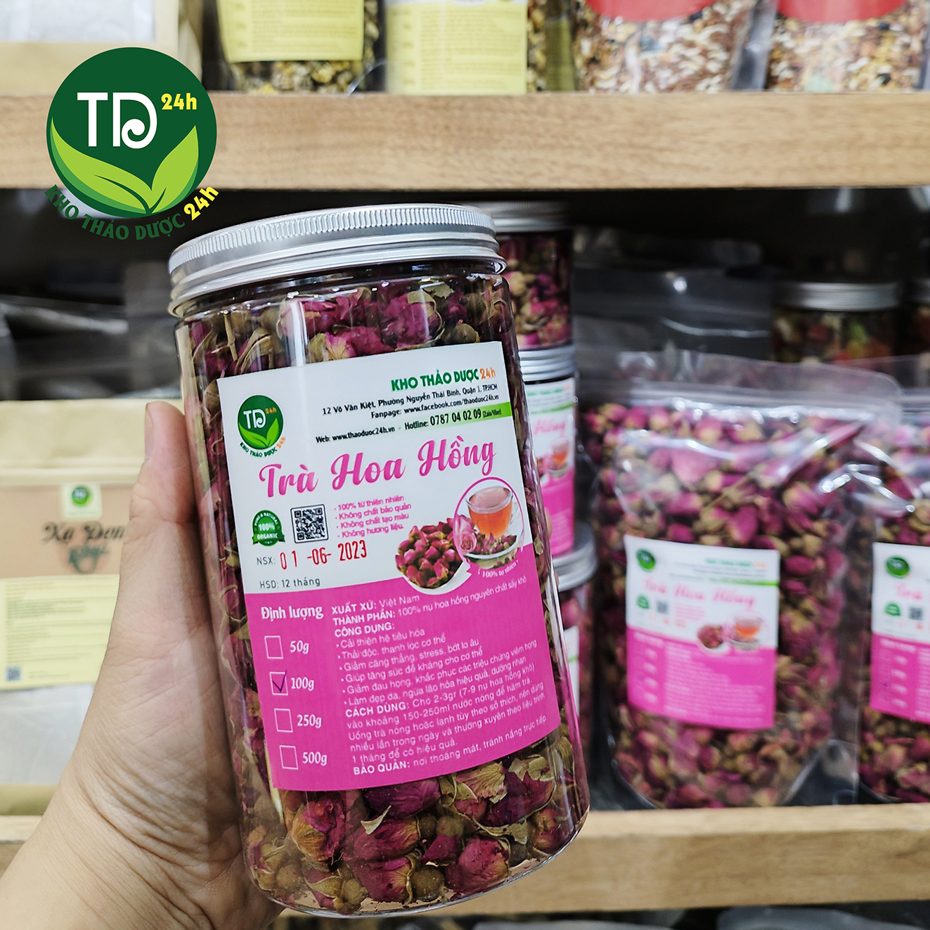 [Hàng Cao Cấp] Trà hoa hồng, nguyên bông cực đẹp, dùng pha trà, hương thơm dịu, an thần ngủ ngon, thanh nhiệt giải độc, 100% thiên nhiên | Kho thảo dược 24h