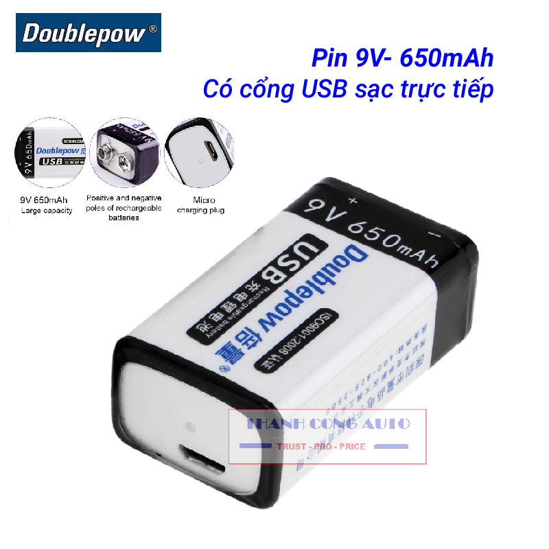 01 viên Pin Sạc Cổng Micro USB Doublepow 9V 6F22 650mAh