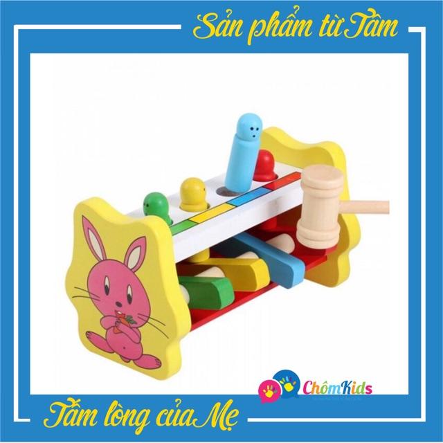 Đồ chơi gỗ - Đập chuột hình thỏ, Đồ chơi trí tuệ phản xạ nhanh mắt nhanh tay - Chôm Kids