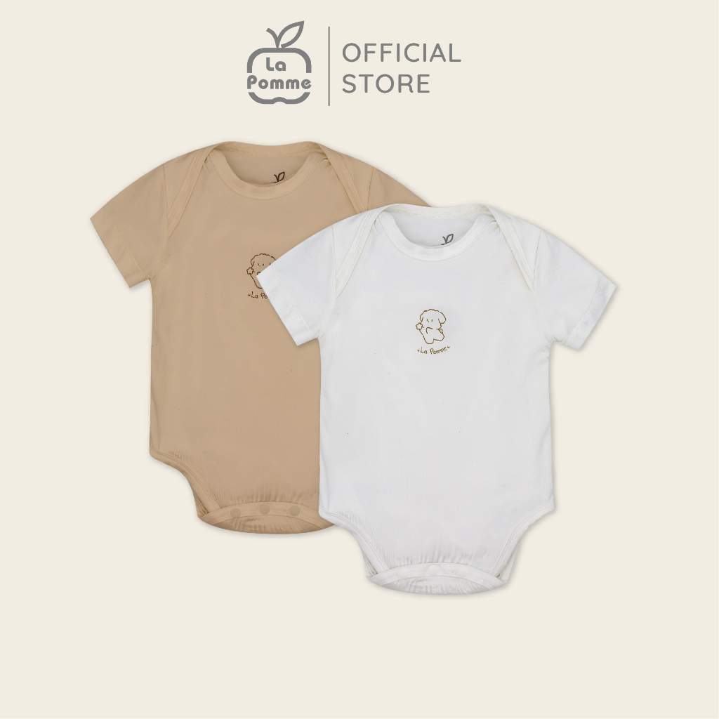 Set 2 body chip cộc tay la pomme puppy - trắng, be
