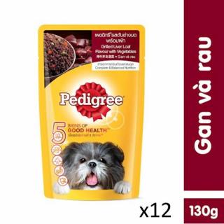 Bộ 12 thức ăn cho chó lớn dạng sốt Pedigree vị gan nướng và rau 130g thumbnail