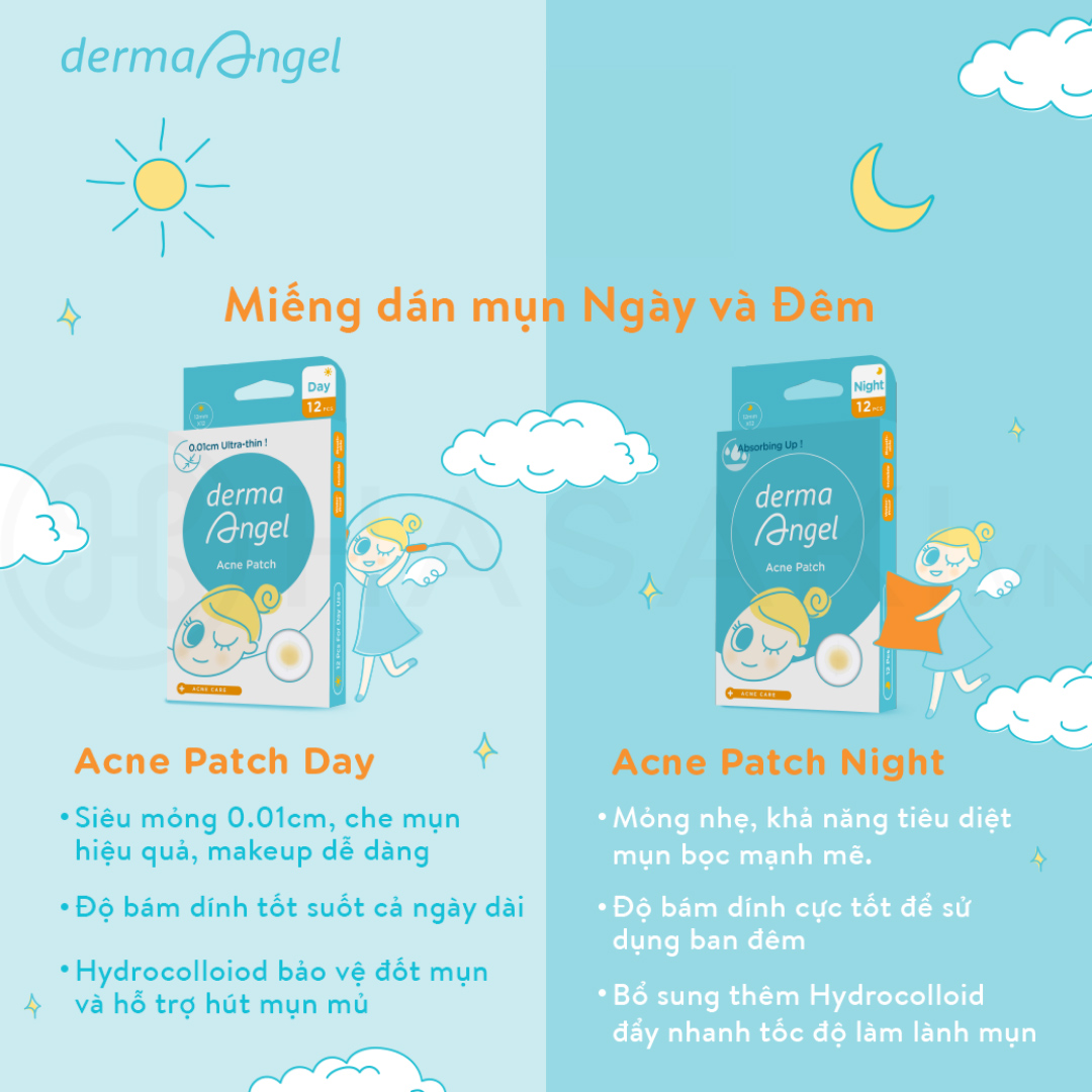 Miếng Dán Mụn Dùng Ngày & Đêm dermaAngel 18 Miếng