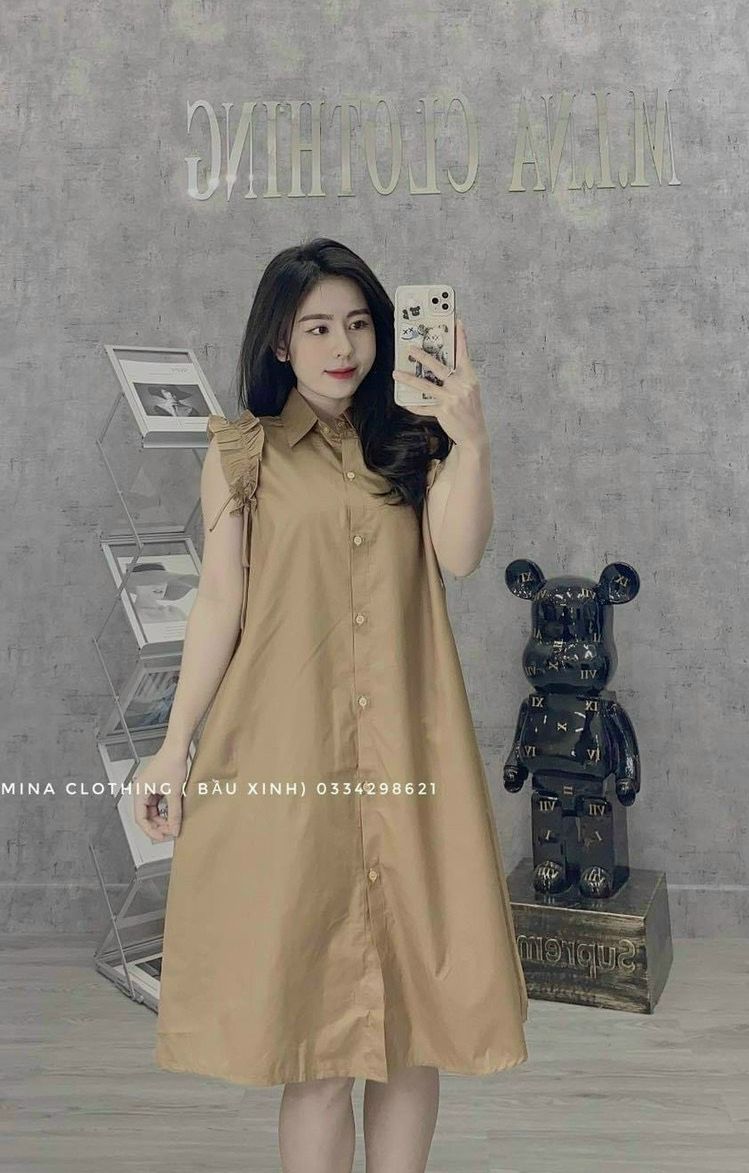 Đầm suông sơ mi dể thương giá rẻ-váy bầu thiết kế