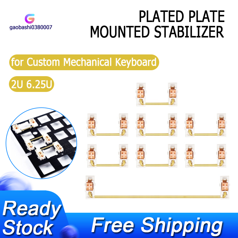 Gold Plated Plate Mounted Stabilizer for Custom Mechanical Keyboard 2U 6.25U (White Pink)