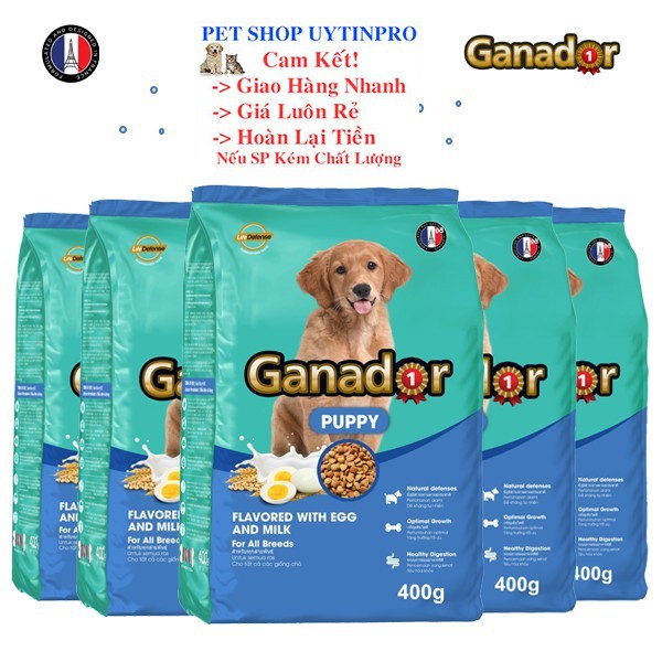 [Hoàn tiền 10%]  THỨC ĂN CHO CHÓ CON Ganador Puppy Dạng hạt Vị Trứng và Sữa Túi 400g Thương hiệu từ Pháp - Pet shop Uytinpro