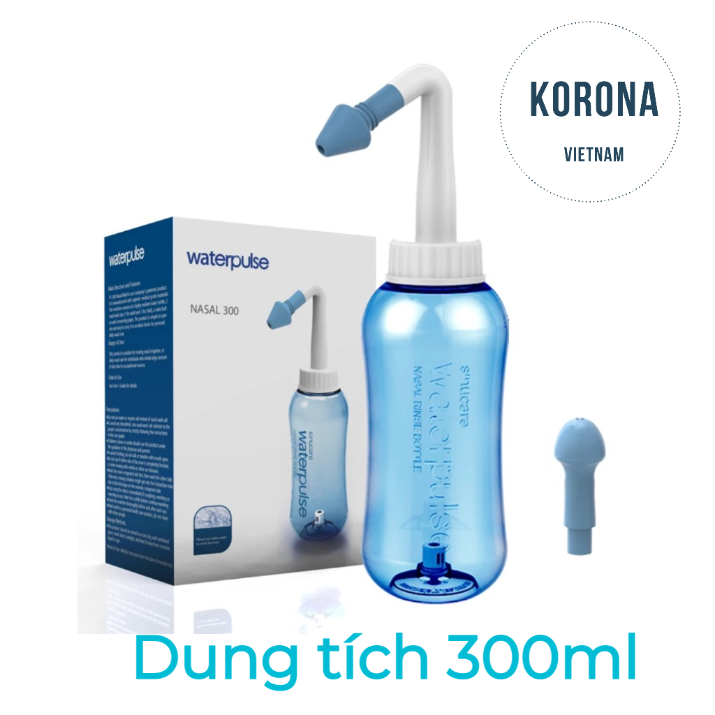 Bình rửa mũi cho bé và người lớn Waterpulse 300ml (tặng kèm gói muối) thông sạch mũi, ngừa viêm mũi viêm xoang Korona Vietnam