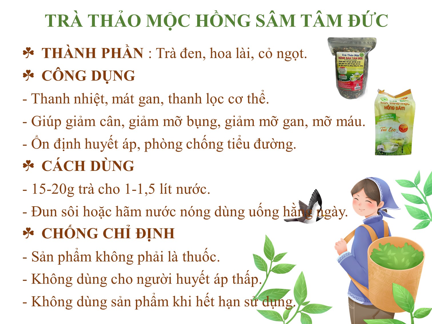 [HCM]TRÀ THẢO MỘC HỒNG SÂM TÂM ĐỨC loại ngon