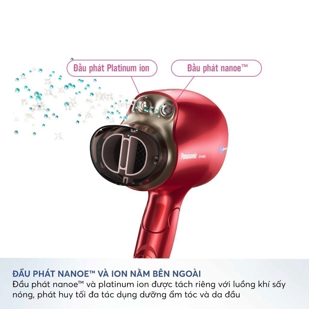 Máy sấy tóc Nanoe dưỡng ẩm, chăm sóc tóc và da đầu Panasonic EH-NA45RP645 – Công nghệ Platinum ions chống tia UV hiệu quả - Bộ 2 đầu sấy khô và tạo kiểu chuyên nghiệp – Công suất 1600W – Hàng chính hãng - Bảo hành 12 tháng