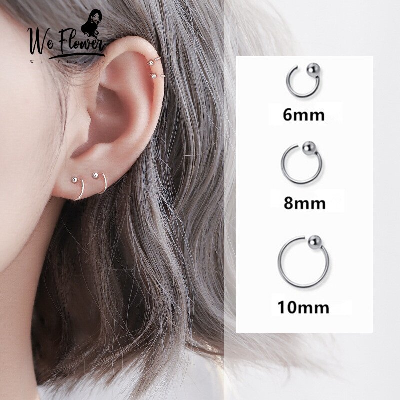We Flower 1Pair s925 Silver Tiny Ball Hoop Earrings for Women Girls Chic Fashion Ear Bone Clip Jewelry
