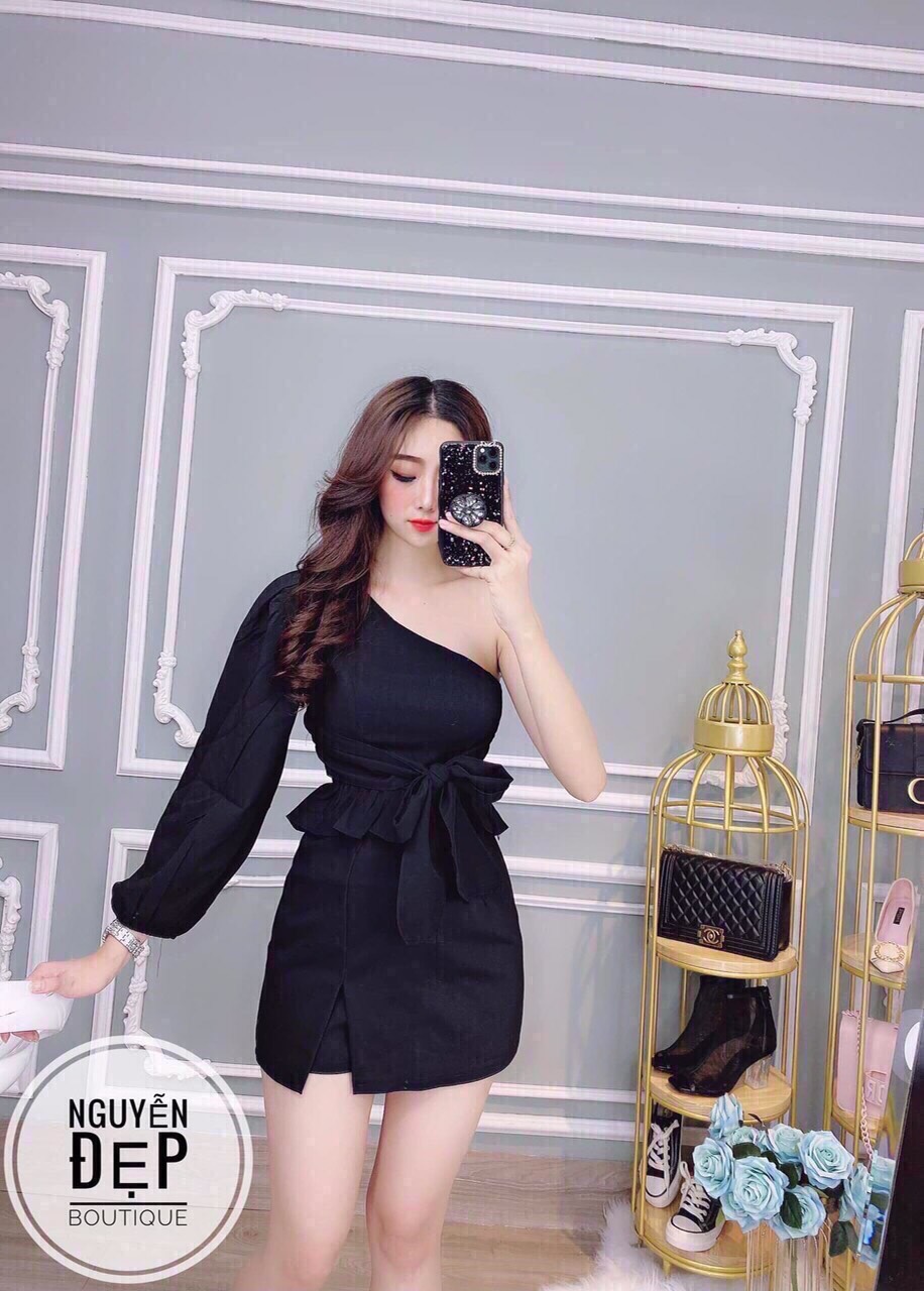 Áo kiểu nữ lệch vai eo cột nơ cực xinh