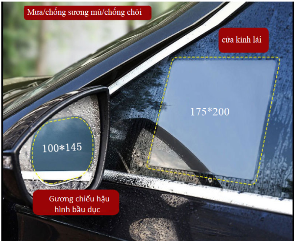 Bộ 4 miếng dán chống đọng nước kính hông và gương chiếu hậu ô tô xe hơi