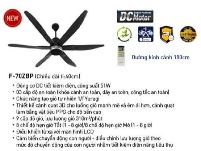 [HCM][Trả góp 0%]Quạt trần Panasonic F‑70ZBP( 6 CÁNH ĐEN )