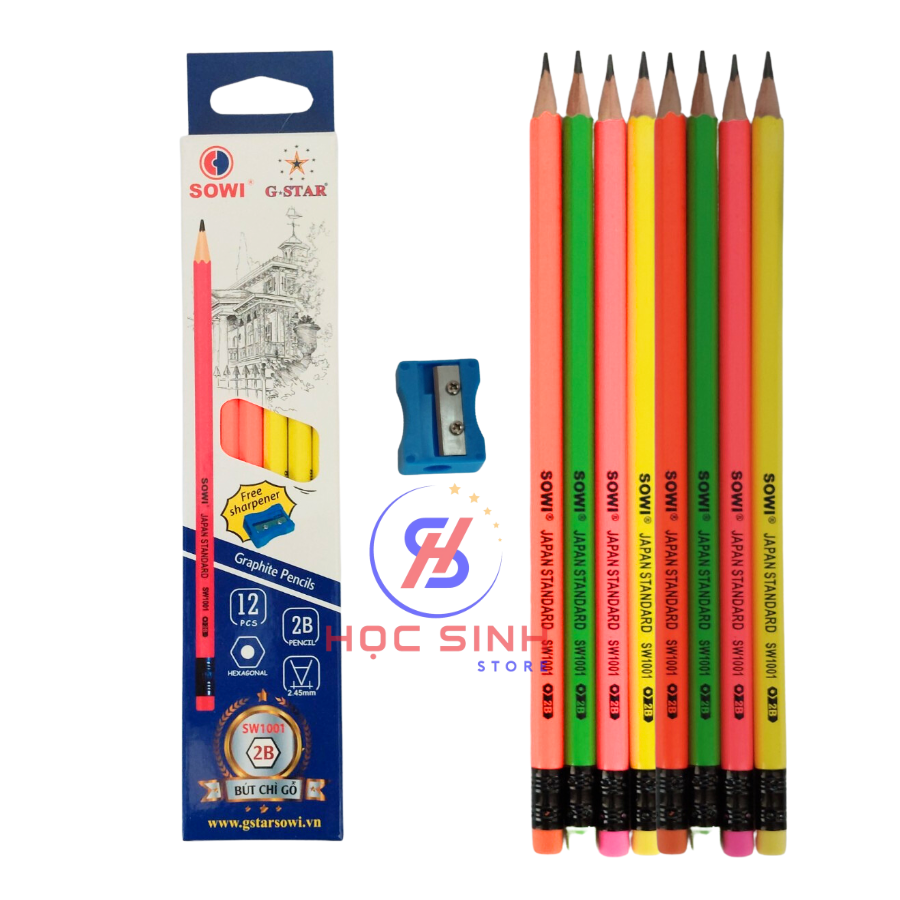 Hộp 12 cây bút chì gỗ chất lượng cao sw1001 2b g-star