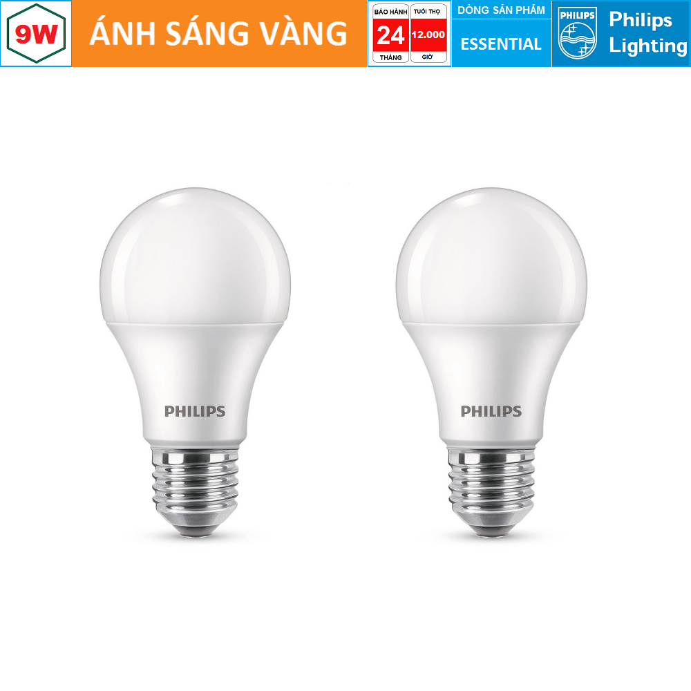 ( Bộ 2 ) Bóng LED Bulb Philips Essential 9W E27 ( Ánh sáng trắng & vàng )