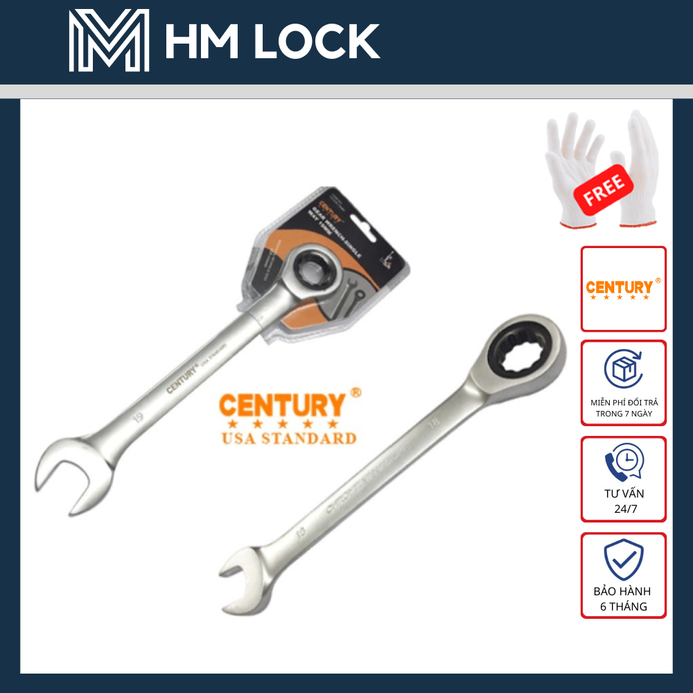 [1 CÂY] CỜ LÊ VÒNG TỰ ĐỘNG VÀ MIỆNG CENTURY - SIZE 8-24MM - THÉP CR-V SIÊU CỨNG KHÔNG GỈ CAO CẤP - HM LOCK