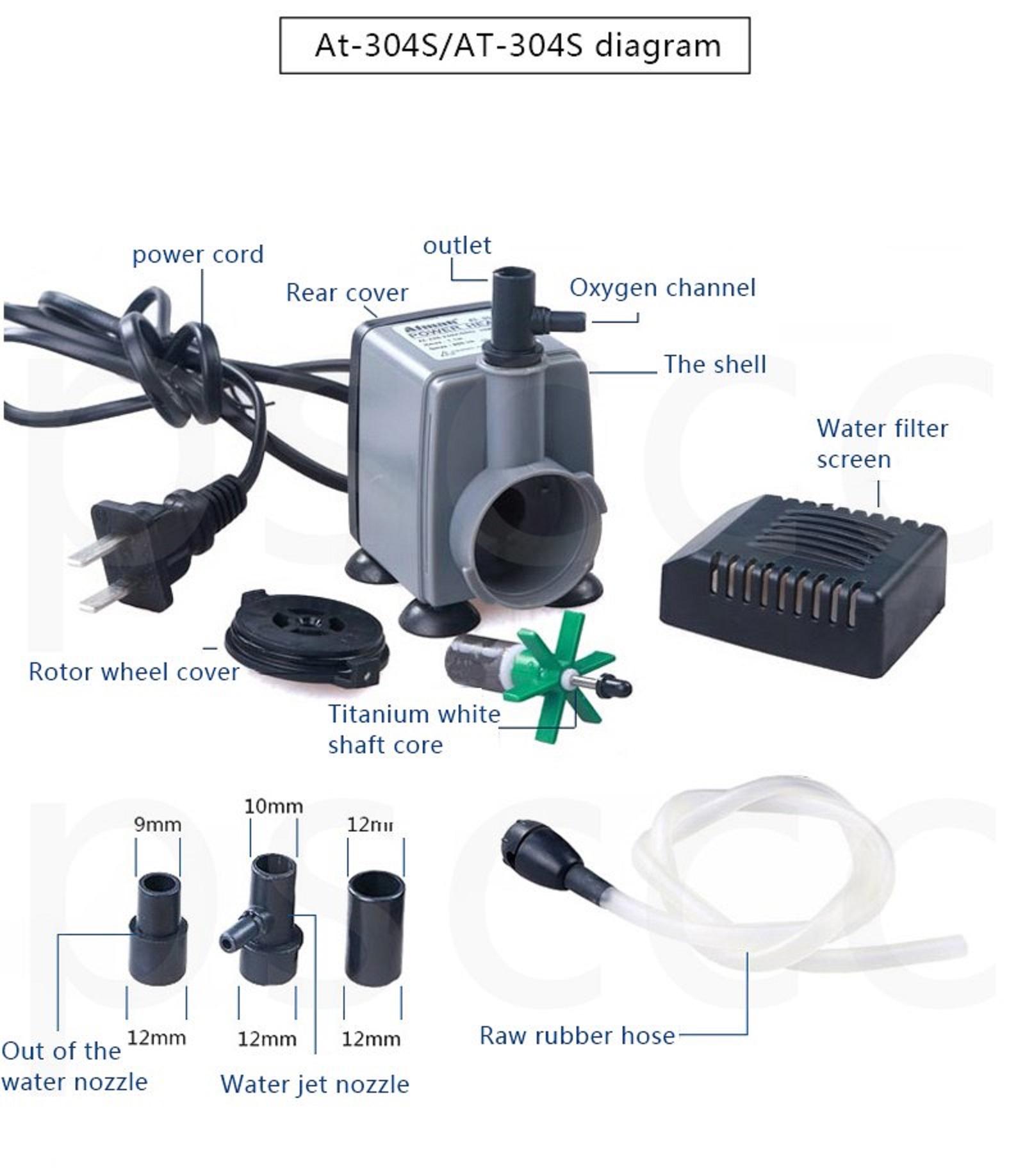 Máy bơm Atman 304S, 8W-800L/hr dùng cho hồ cá.