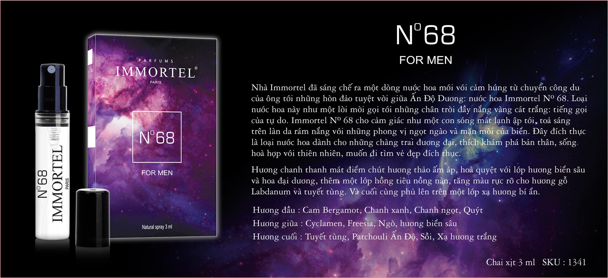 Nước hoa nam IMMORTEL No 68 3 mL Chai xịt Eau De Parfum