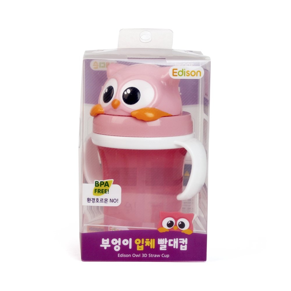 Bình tập uống Edison 2 3D con cú (màu hồng)