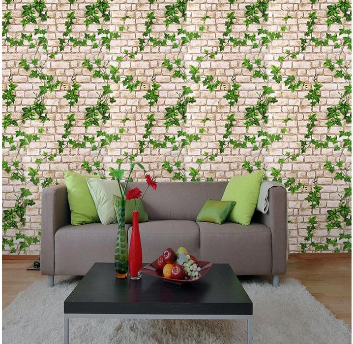 Cuộn 5m decal giấy dán tường đá trắng dây leo xanh khổ 45cm keo sẵn