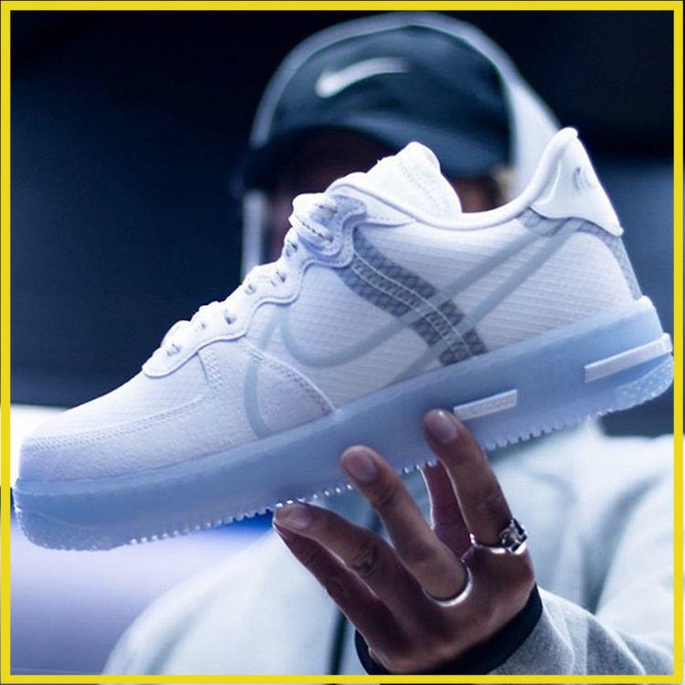 Giày AF1 React White Ice trắng đế dạ quang, Giày Thể Thao Sneaker AF1 Air Force 1 React Nam Nữ Full Box Bill