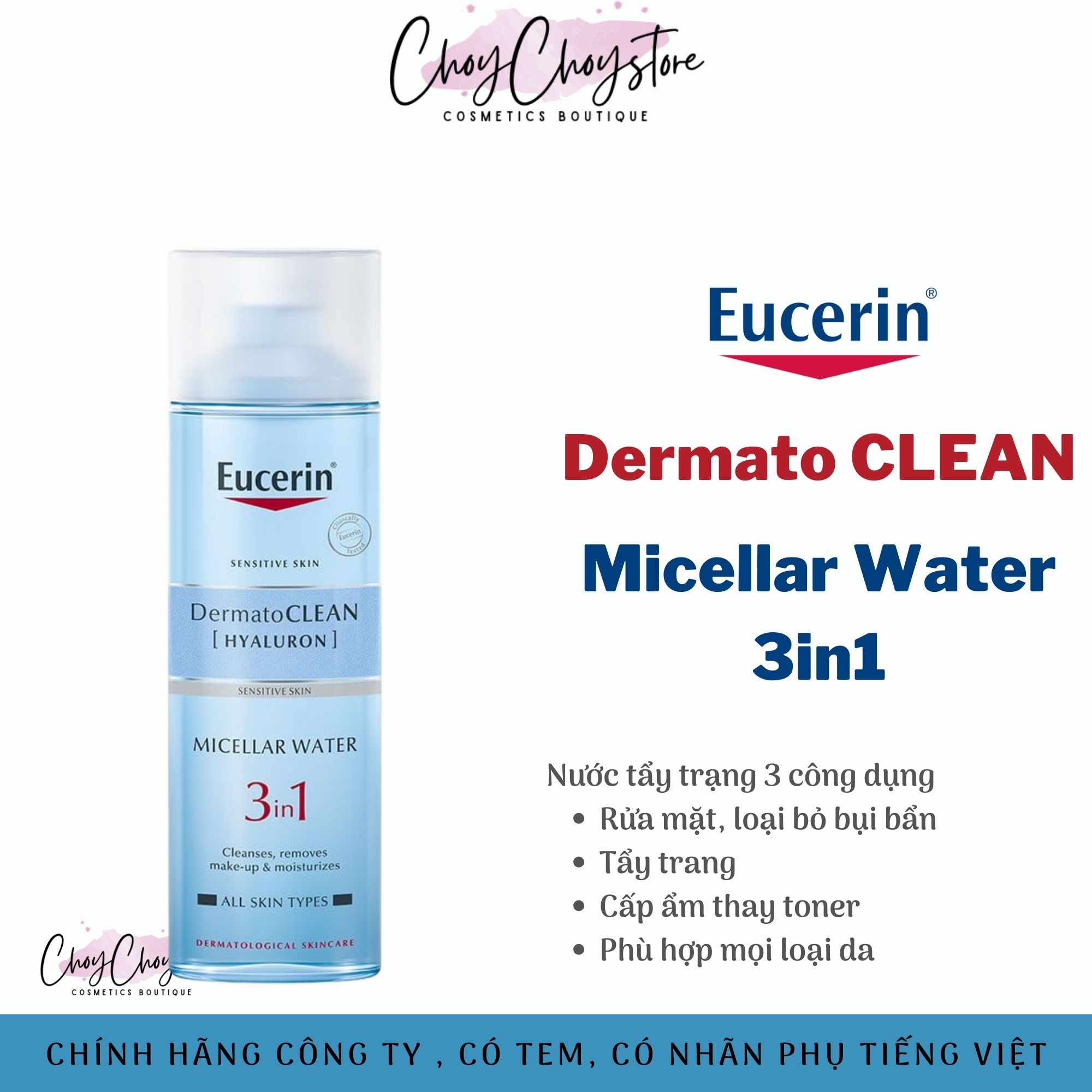 Nước Tẩy Trang Eucerin 3in1 DermatoClean Micellar Water (Tem Cty)