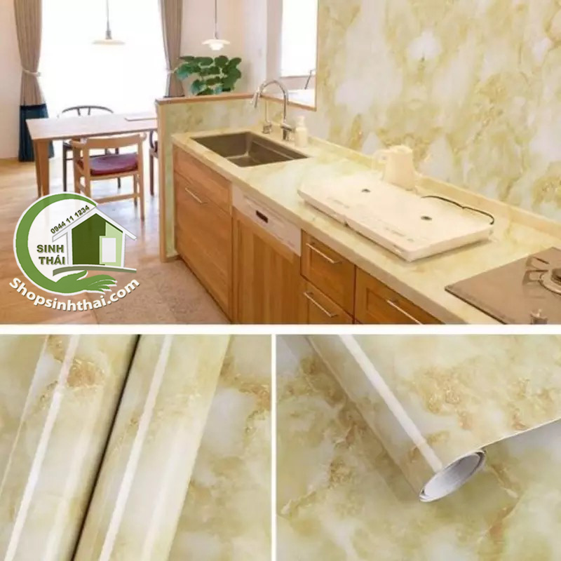 [HCM]Cuộn giấy decal giả đá hoa cương dán bếp - màu kem - giấy tráng nhôm cách nhiệt dán bàn dán tủ [ 3 mét x khổ 60cm ]