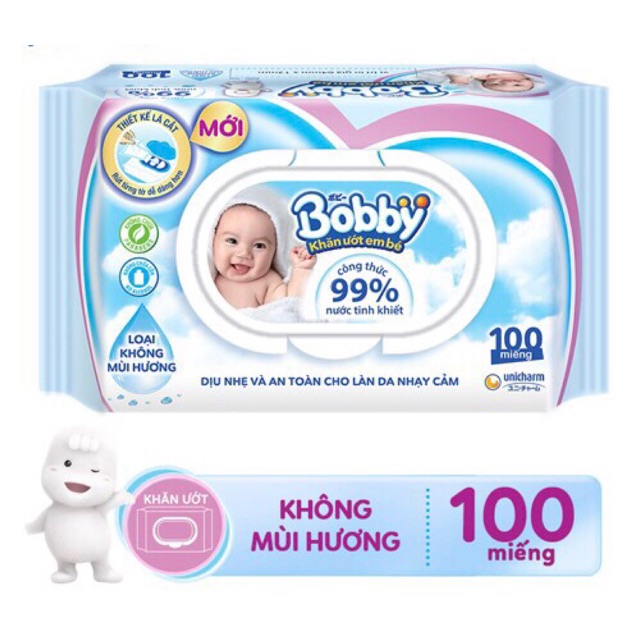 Khăn giấy ướt trẻ em Bobby Care gói 100 tờ - có mùi hương/ không mùi - bảo vệ sức khỏe