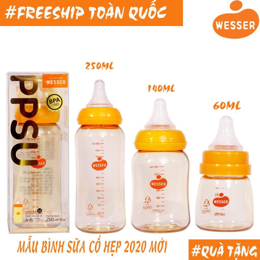 Bình Sữa Cổ Hẹp Cao Cấp PPSU WESSER (60ML - 140ML - 250ML)