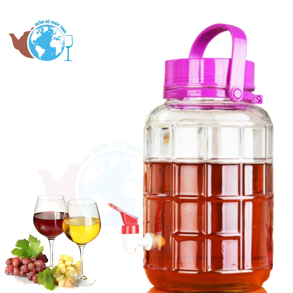 [HCM]Bình Ngâm Rượu Thủy Tinh 10 Lít Quai Xách - Có Van