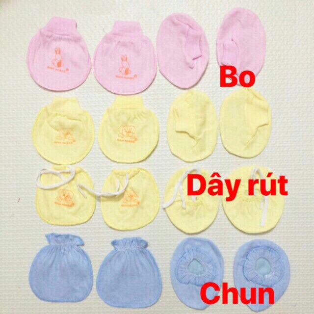 2 Set Bao tay chân sơ sinh Minh Hoàng (1 set bao gồm 1 bộ bao tay và 1 bộ bao chân)