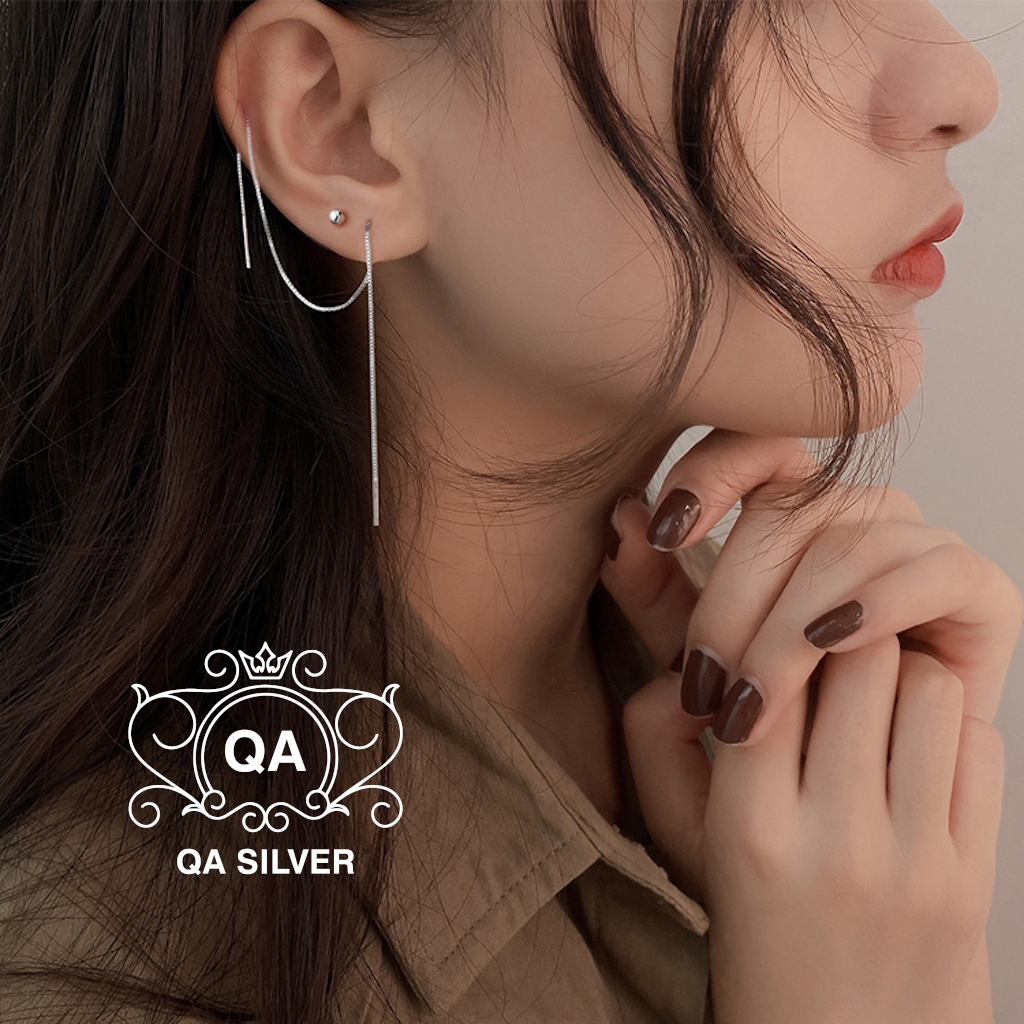 Khuyên tai bạc 925 dài sợi mảnh lụa bông nữ tua tối giản S925 CHAIN QA SILVER Earrings EA190815