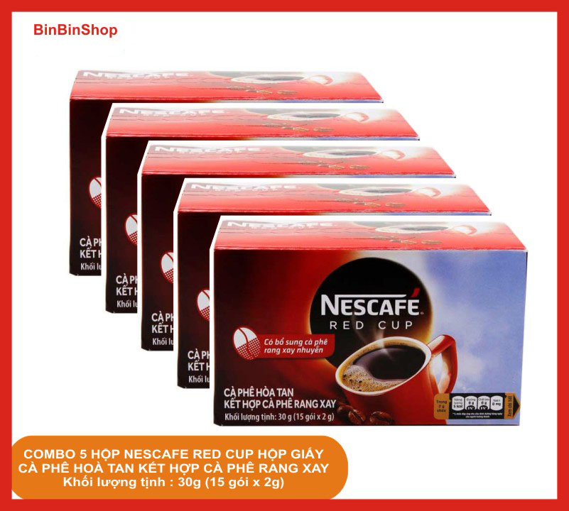 Cà Phê Nestlé Red Cup hộp giấy 30g (15 gói x 2g) - Combo 5 hộp