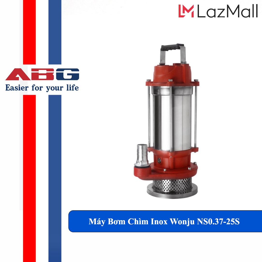 Máy bơm chìm inox wonju abg ns0.37-25s inox đỏ 220v, máy bơm chuyên dụng hiệu quả cao, không bị mài mài mòn, hàng chính hãng