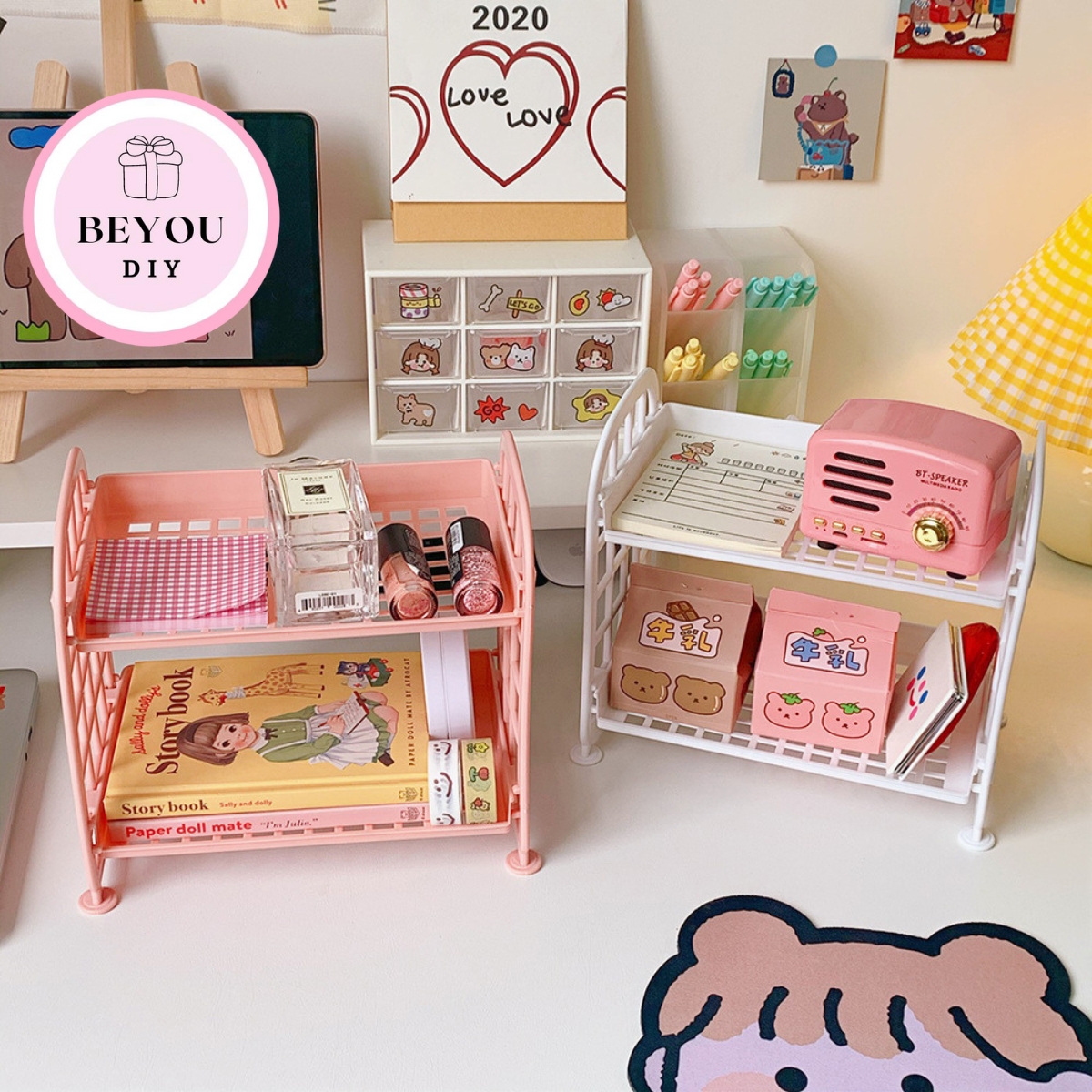 Kệ Nhựa Mini 2 Tầng Mini Đựng Đồ Đa Năng Siêu Xinh, Kệ Đựng Đồ Hàn Quốc Dễ Thương - BEYOU