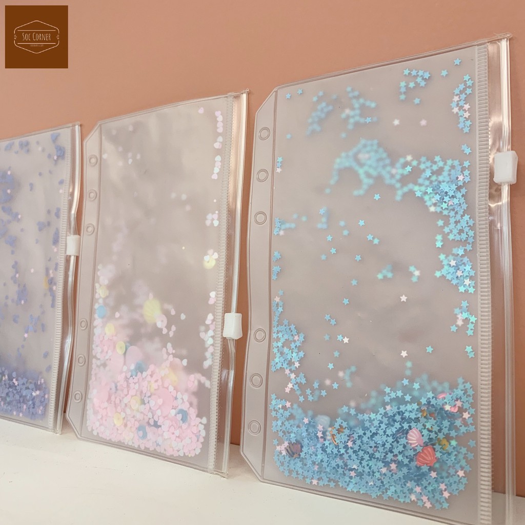 Túi zip Lấp lánh 6 lỗ sổ còng Planner A5/A6