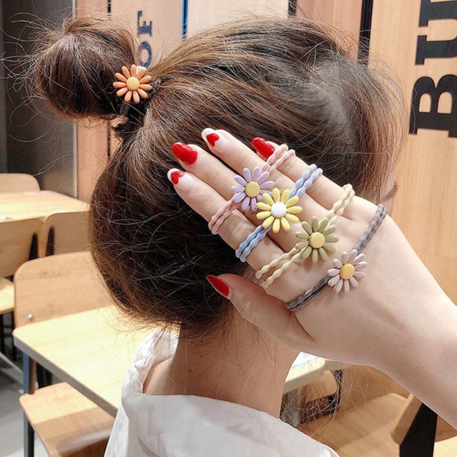 Dây buộc tóc hoa cúc cực dễ thương phong cách Hàn Quốc