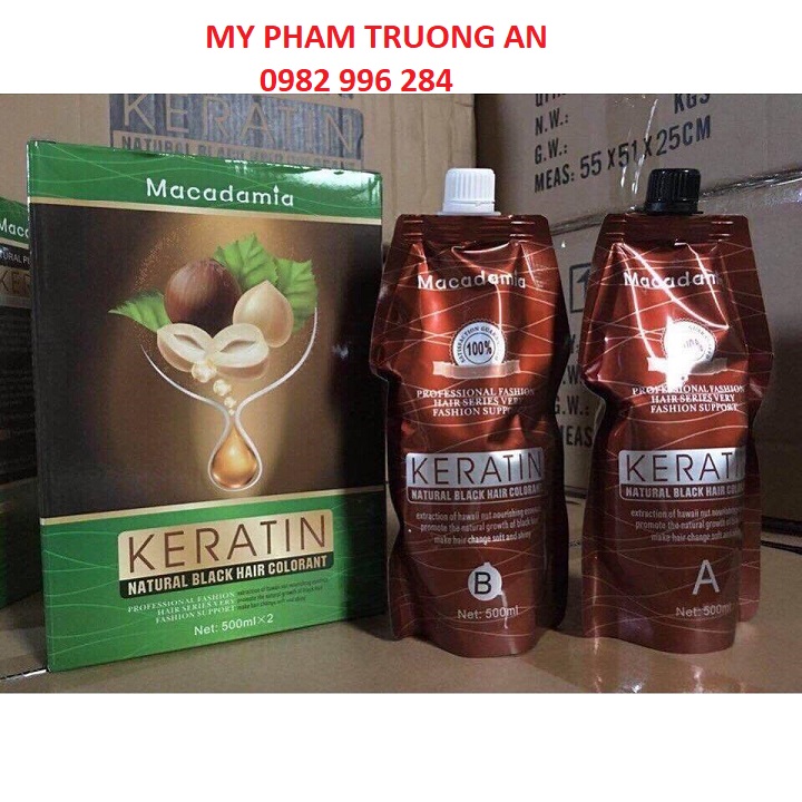 Thuốc Nhuộm Đen tóc Tinh Chất Trái Cây Macadamia Kerarin 500ml x 2