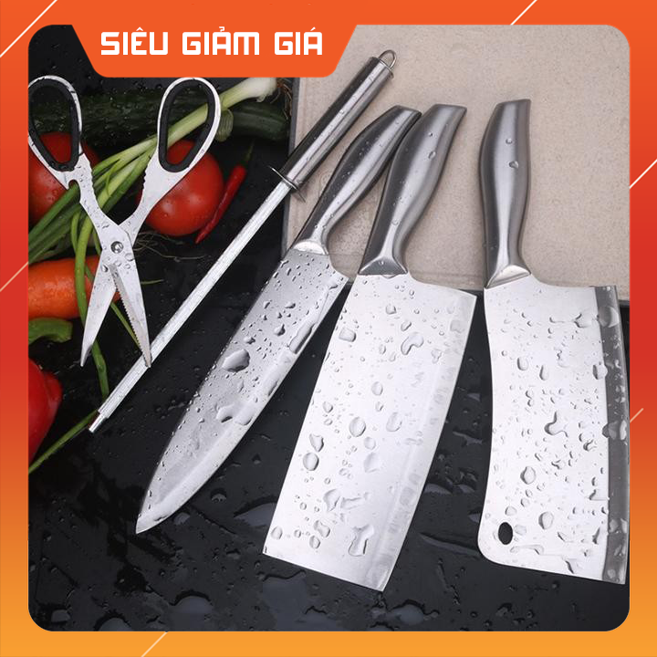 [ TẶNG KÈM ĐẾ ĐỂ DAO ] Bộ dao Nhật Bản Seki 5 món làm từ thép không gỉ ( có kệ để dao) , dao chặt xương, dao thái, kéo, dụng cụ mài dao... Bảo hành 1 đổi 1