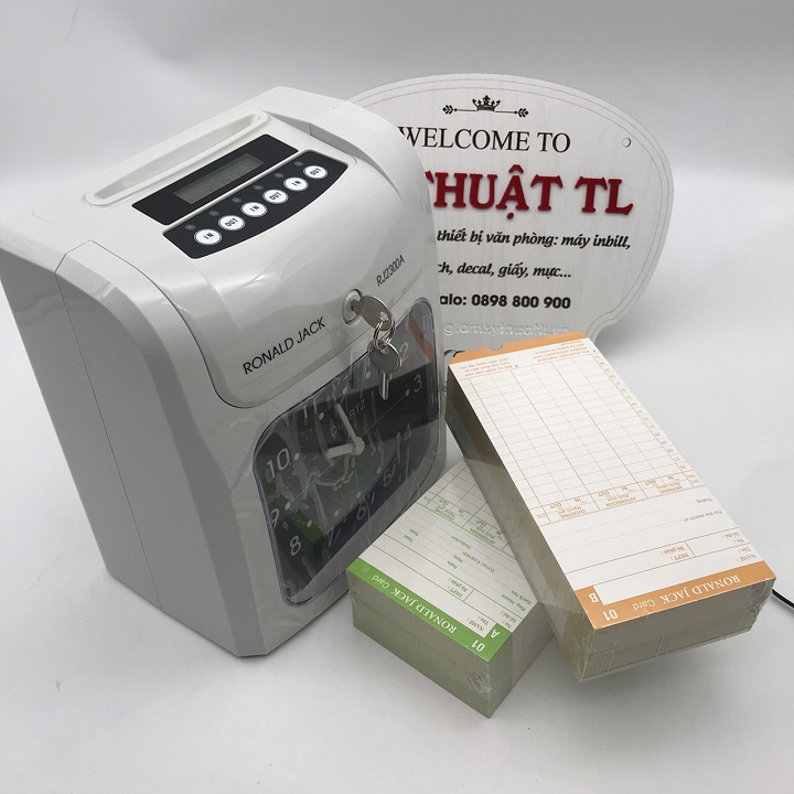 Ronald Jack Máy châm công thẻ giấy RJ-2300N Trắng xám In 6 cột Tặng 200 thẻ Ruy băng hai màu Đèn báo giờ làm và tan ca