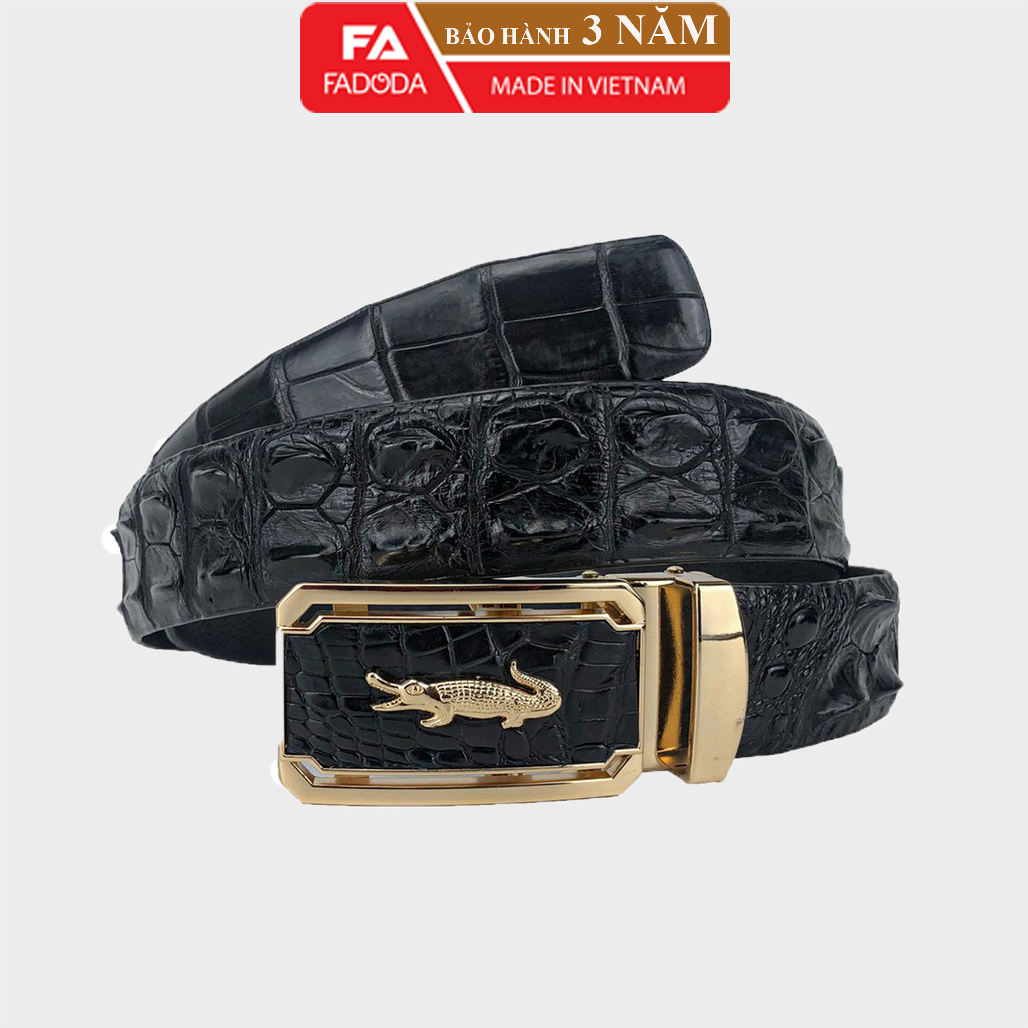 Dây nịt - thắt lưng nam da cá sấu fadoda fcb01g da lưng, gù, dây liền nguyên con bản rộng 3.5 cm - bảo hành 3 năm