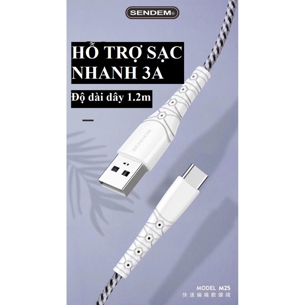 [SẠC NHANH] Cáp Dù Sac  Nhanh Sendem M25, Chân Lightning , Micro Usb,Dây Dù Chống Đứt