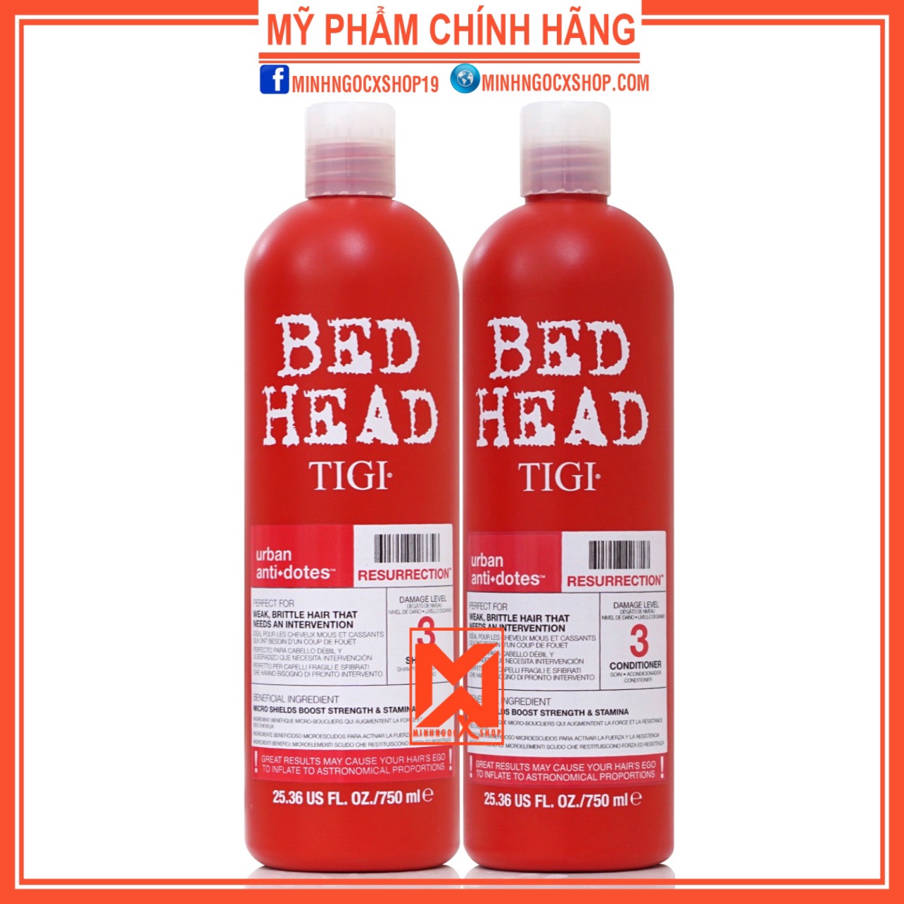 Cặp dầu gội tigi đỏ bed head phục hồi tóc hư tổn chuẩn salon