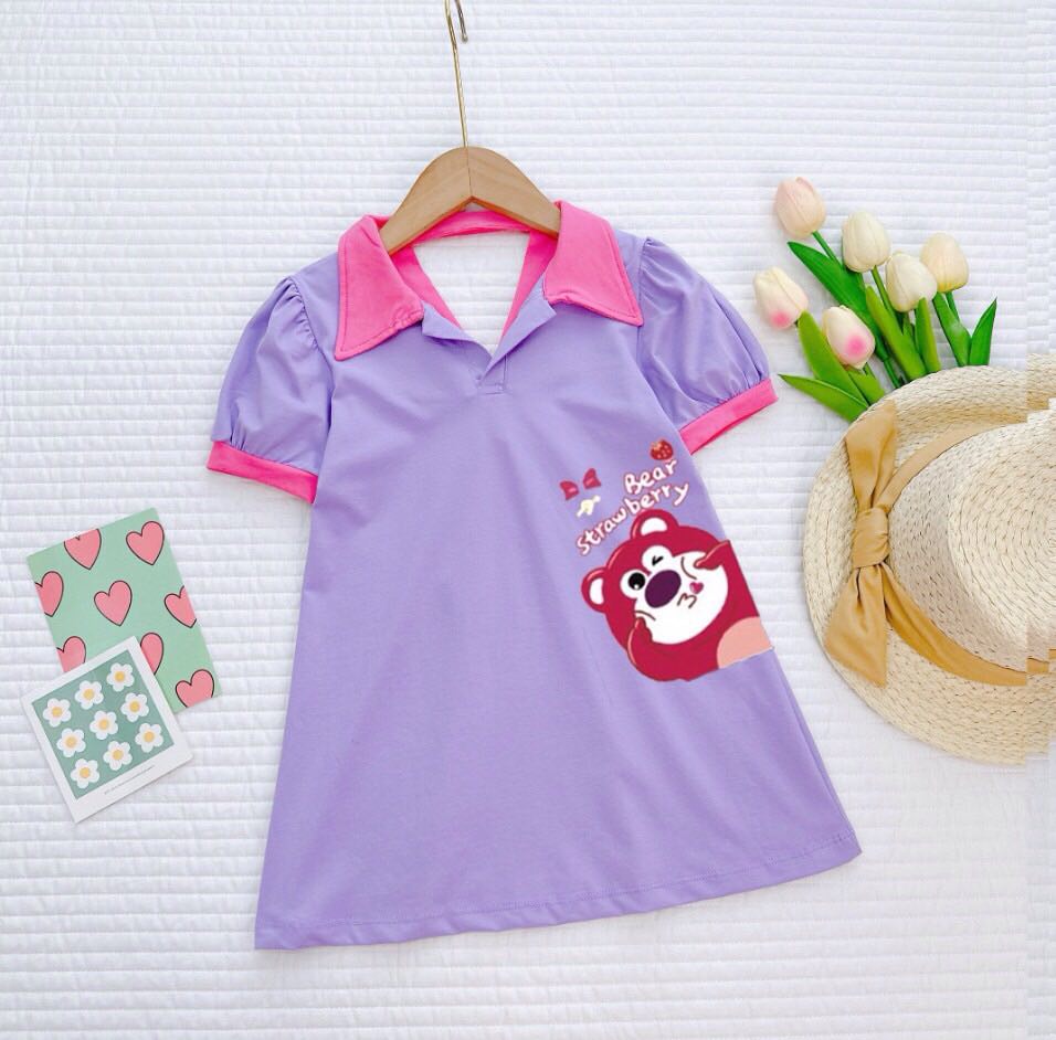 Đầm thun gấu dâu bé gái size 10-40kg