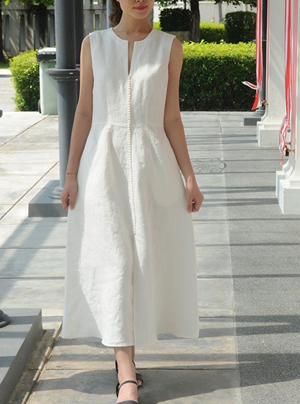 Rập Giấy 30031 - Đầm midi cổ Henley