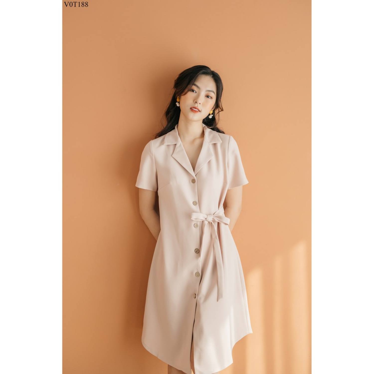 Váy suông nơ eo cổ vest TIIN STORE VHN188