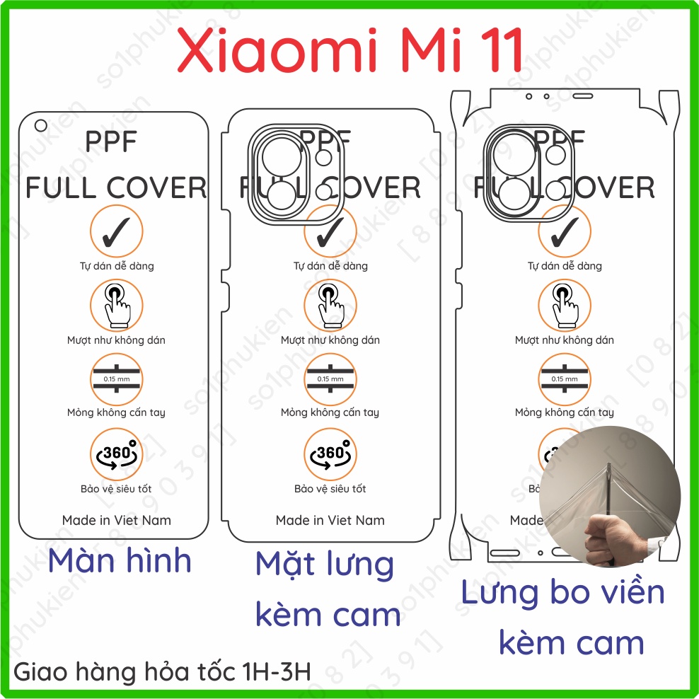 Dán PPF Xiaomi Mi 11 / Mi 11 pro loại bóng, nhám dành cho màn hình, mặt lưng , mặt lưng full viền