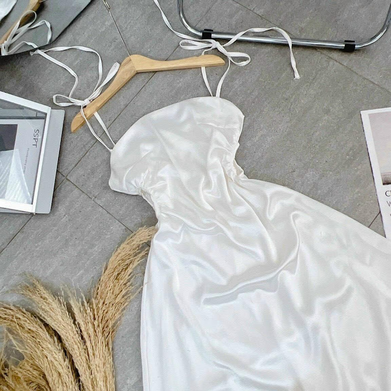 ĐẦM DỰ TIỆC 2 DÂY LỤA KHOÉT EO MIN DRESS
