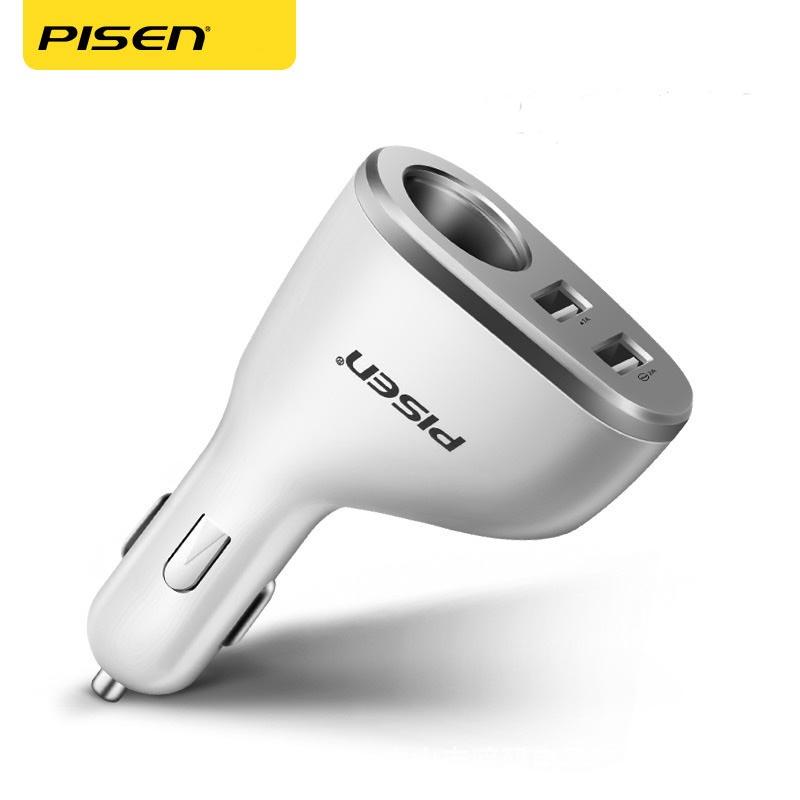 Sạc xe hơi Pisen – 1 cổng 12V + 2 cổng USB