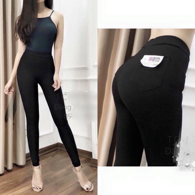 Quần legging  warm 2 túi sau chất dày dặn